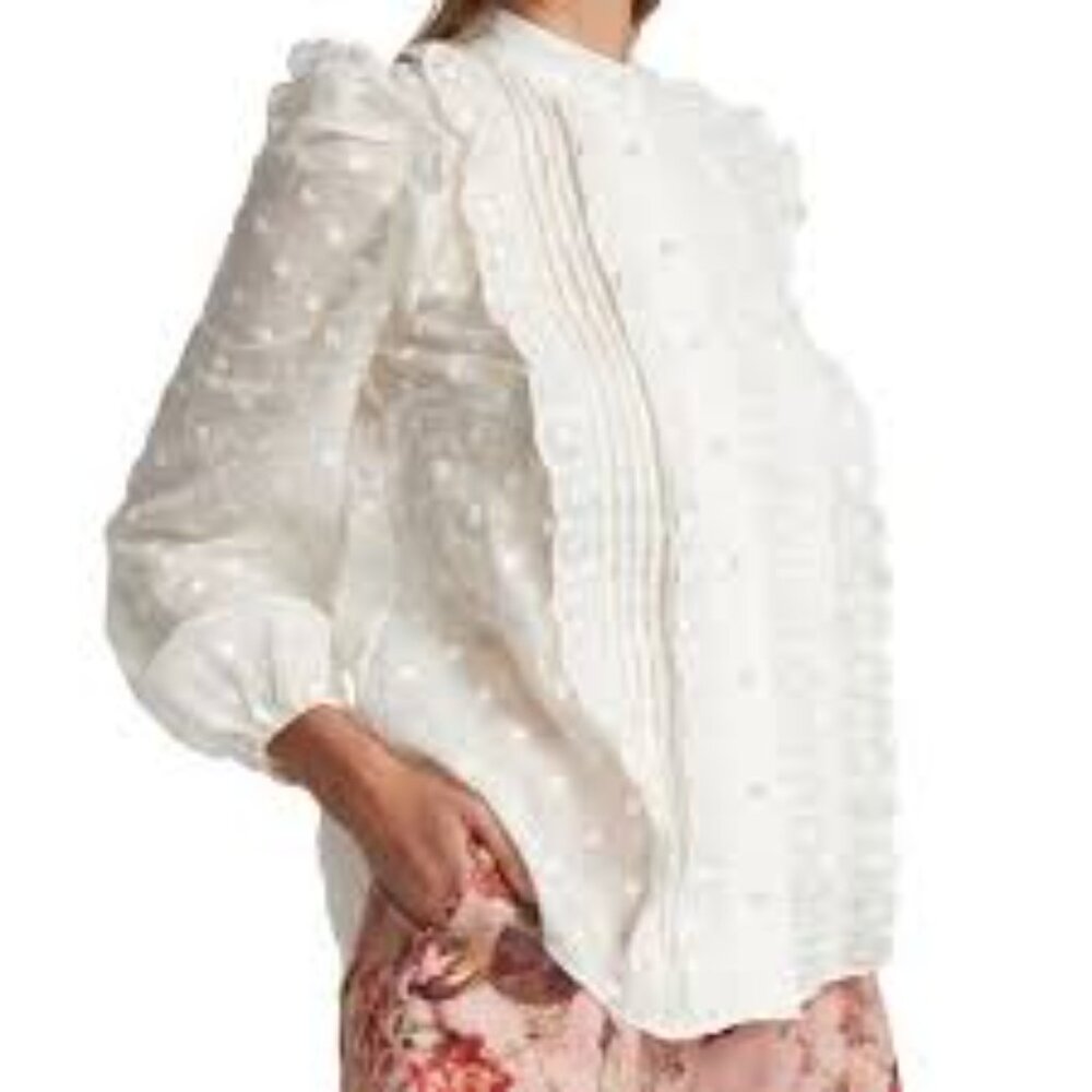 Delicate Cream  Lace Ruffles and Swiss Dots Victorian Style Blouse size S